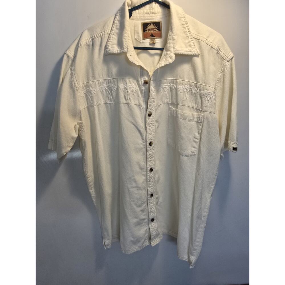 Farthest Point Casuals FPC Shirt Men Medium Ivory Button Up Short Sleeve Island
